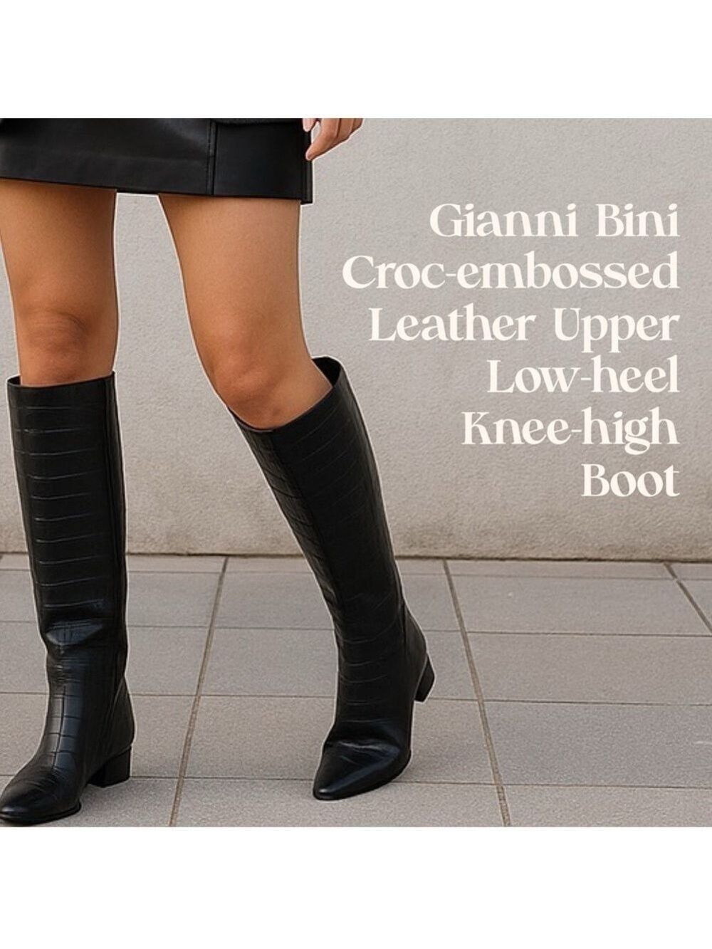 NWT, NWOB $210 Gianni Bini Black Croc-Embossed Leather Knee-High Boots - Picture 3 of 9